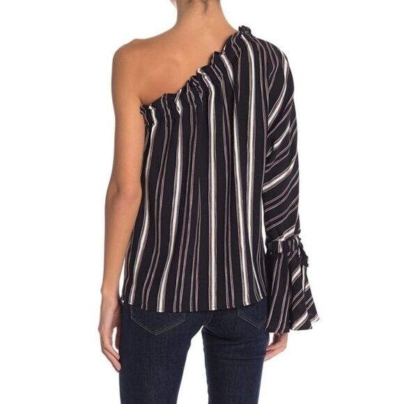 Bishop + Young Stripe One Shoulder Blouse Small - Picture 9 of 16